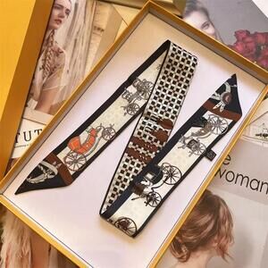 Luxury Style Carriage Rider Print Silky Skinny Purse Scarf Black